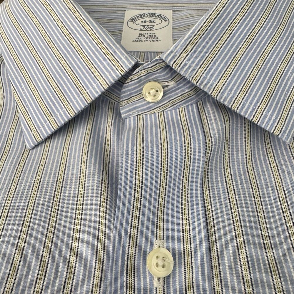 Brooks Brothers Dress Shirt Mens XXL 18-36 Blue French Cuff 346 Slim Fit Cotton - Picture 3 of 7